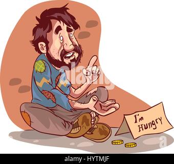 Cartoon of Sad Hungry Unemployed Man Holding Will Work For Food Sign ...