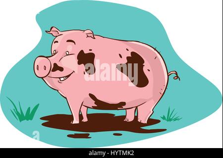 vector illustration of a muddy pig Stock Vector