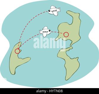 vector illustration of a travel route on the map Stock Vector