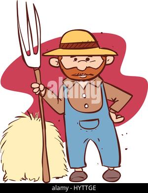 vector illustration of a Cartoon farmer holding a rak Stock Vector
