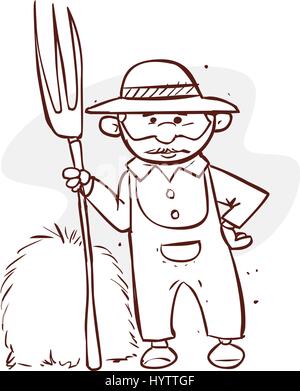 vector illustration of a Cartoon farmer holding a rak Stock Vector