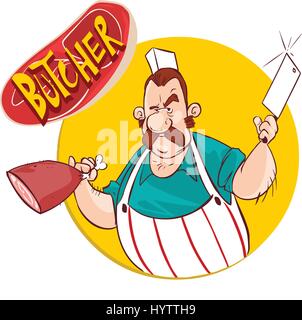 vector illustration of a Butcher with knife and meat Stock Vector