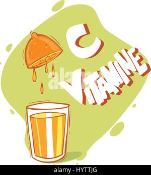 Orange juice in a glass. Vitamins for health. Very helpful. Stock Vector