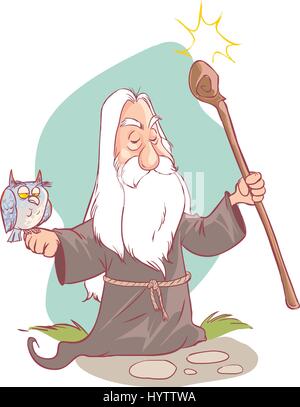 Cartoon illustration of Fantasy Evil Wizard or Sorcerer Casting a Spell ...