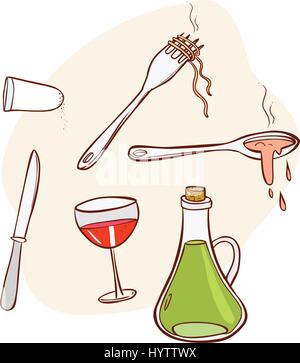 cartoon illustration of a knife fork spoon Stock Vector