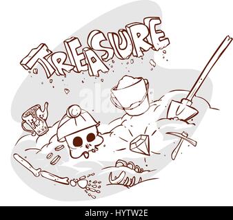 Old treasure chest buried under ground, vector illustration Stock Vector