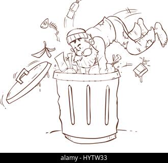 man person searching in garbage container .Poverty Stock Vector