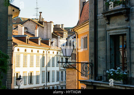 Lantern in the street at Geneva old city center, Switzerland Stock Photo