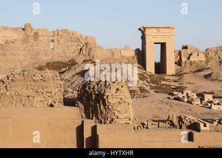 Enclosure walls and Roman era gate at Dendera Temple complex in Egypt Stock Photo