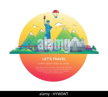 Lets travel - vector line travel illustration Stock Vector