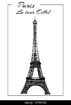 Eiffel tower vector illustration. Paris symbol. French sightseeing. Touristic place. Hand drawn sketch illustration. Can be used at advertising, postc Stock Vector