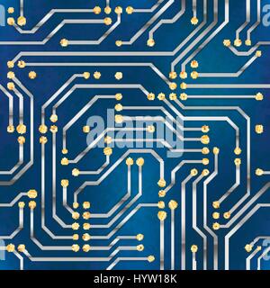 Computer microchip, seamless pattern on blue background Stock Vector