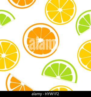 Citrus fruits juicy slices. seamless pattern vector. Lemon, grapefruit, lime, orange. Flat style. For fresh bar, cocktails, cafe restaurant label adve Stock Vector