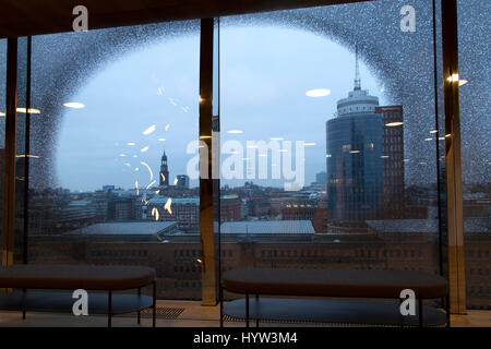 One of the windows within the Elbphilharmonie in Hamburg, Germany. The multi-purpose building in the HafenCity district of the city holds a hotel, apa Stock Photo