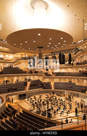 The concert hall within the Elbphilharmonie in Hamburg, Germany. The hall is highly regarded for the quality of its acoustics. Stock Photo