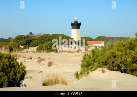 Espiguette Beach or Plage d'Espiguette and Lighthouse at Le Grau-du-Roi Camargue Gard France Stock Photo