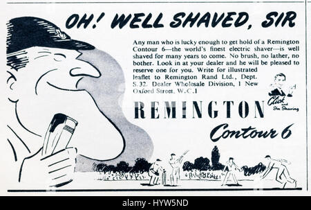 1950s magazine advertisement advertising Remington Contour 6 electric shavers. Stock Photo