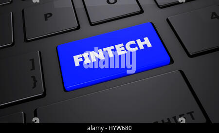 fintech blue keyboard button 3d illustration render Stock Photo