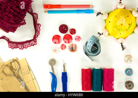 High angle view of a collection of sewing items Stock Photo