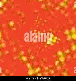 Grunge yellow halftone ink print, seamless pattern on red background Stock Vector