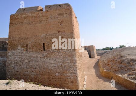 Exterior structure photos of the Bahrain Fort (Qalat al-Bahrain) at Al Qalah, Bahrain, in the Middle East. Stock Photo