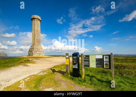 Portesham, Dorset, UK.  26th April 2017.  UK Weather.  Sunshine at Hardy Monument near Portesham in Dorset.  Hardy's Monument comemorates Vice Admiral Sir Thomas Masterman Hardy who was Flag Captain under Nelson aboard HMS Victory at the battle of Trafalgar.  Hardy lived in the nearby village of Portesham.  The monument is owned by the National Trust.  Photo Credit: Graham Hunt/Alamy Live News Stock Photo