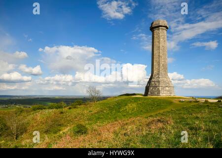 Portesham, Dorset, UK.  26th April 2017.  UK Weather.  Sunshine at Hardy Monument near Portesham in Dorset.  Hardy's Monument comemorates Vice Admiral Sir Thomas Masterman Hardy who was Flag Captain under Nelson aboard HMS Victory at the battle of Trafalgar.  Hardy lived in the nearby village of Portesham.  The monument is owned by the National Trust.  Photo Credit: Graham Hunt/Alamy Live News Stock Photo