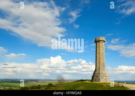 Portesham, Dorset, UK.  26th April 2017.  UK Weather.  Sunshine at Hardy Monument near Portesham in Dorset.  Hardy's Monument comemorates Vice Admiral Sir Thomas Masterman Hardy who was Flag Captain under Nelson aboard HMS Victory at the battle of Trafalgar.  Hardy lived in the nearby village of Portesham.  The monument is owned by the National Trust.  Photo Credit: Graham Hunt/Alamy Live News Stock Photo