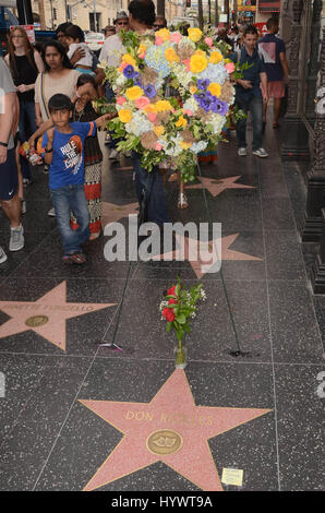 Hollywood, California, USA. 6th April, 2017. April 6; Hollywood CA:Flowers placed on Don Rickles Star on the Hollywood Walk of Fame, Hollywood, CA 04-06-17 Credit: Dave Edwards/MediaPunch Credit: MediaPunch Inc/Alamy Live News Stock Photo