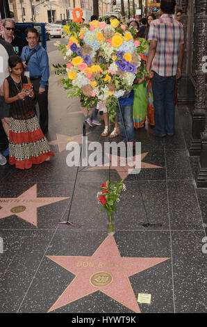 Hollywood, California, USA. 6th April, 2017. April 6; Hollywood CA:Flowers placed on Don Rickles Star on the Hollywood Walk of Fame, Hollywood, CA 04-06-17 Credit: Dave Edwards/MediaPunch Credit: MediaPunch Inc/Alamy Live News Stock Photo