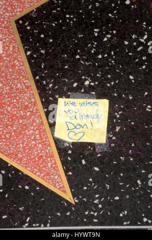 Hollywood, California, USA. 6th April, 2017. April 6; Hollywood CA:Flowers placed on Don Rickles Star on the Hollywood Walk of Fame, Hollywood, CA 04-06-17 Credit: Dave Edwards/MediaPunch Credit: MediaPunch Inc/Alamy Live News Stock Photo