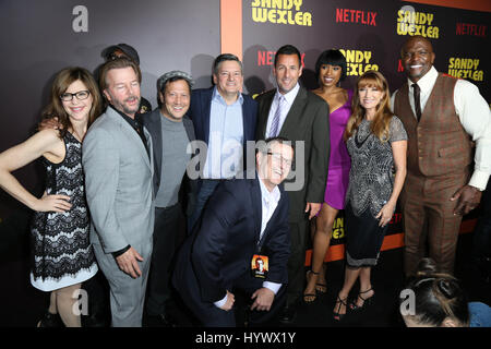 Los Angeles, USA. 6th Apr, 2017. David Spade, Arsenio Hall, Rob Schneider, Steven Brill, Jennifer Hudson, Adam Sandler, Jane Seymour, Terry Crews, Sandy Wernick, .the premiere of Netflix's 'Sandy Wexler'. Photo Credit: PMA/AdMedia Credit: Pma/AdMedia/ZUMA Wire/Alamy Live News Stock Photo