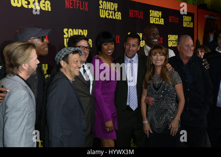 Los Angeles, USA. 6th Apr, 2017. David Spade, Arsenio Hall, Rob Schneider, Steven Brill, Jennifer Hudson, Adam Sandler, Jane Seymour, Terry Crews, Sandy Wernick, .the premiere of Netflix's 'Sandy Wexler'. Photo Credit: PMA/AdMedia Credit: Pma/AdMedia/ZUMA Wire/Alamy Live News Stock Photo