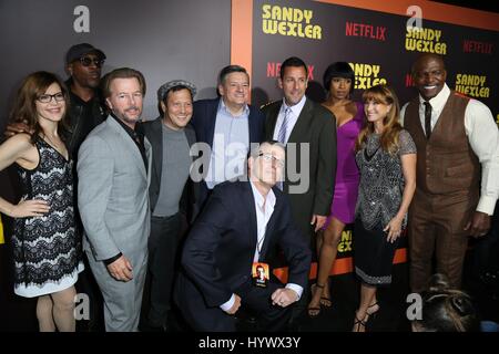 Los Angeles, USA. 6th Apr, 2017. David Spade, Arsenio Hall, Rob Schneider, Steven Brill, Jennifer Hudson, Adam Sandler, Jane Seymour, Terry Crews, Sandy Wernick, .the premiere of Netflix's 'Sandy Wexler'. Photo Credit: PMA/AdMedia Credit: Pma/AdMedia/ZUMA Wire/Alamy Live News Stock Photo