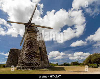 Betty's Hope was one of Antigua's  first sugar plantations.  It was founded in the mid 1600's by Governor Christopher Keynell.  It was granted by the British to Christopher Codrington in 1674. Stock Photo