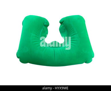 traveling green sleeping pillow or Neck Pillow isolated on white background Stock Photo