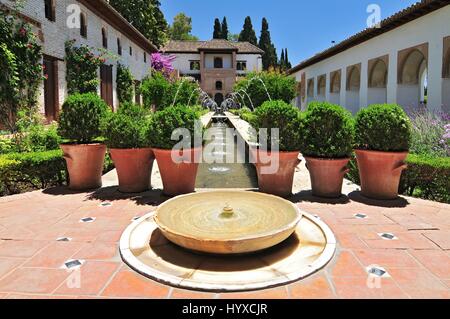 Interior garden of Alhambra fortress in Granada, south of Spain Stock Photo