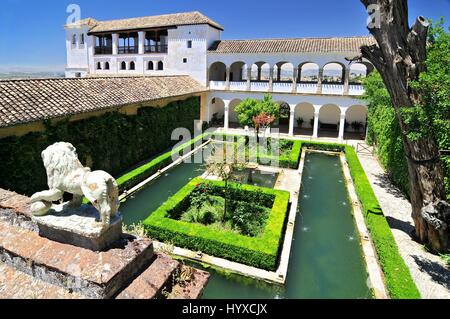 Interior garden of Alhambra fortress in Granada, south of Spain Stock Photo