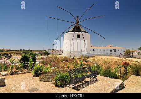 View of traditional windmill, Vejer de la Frontera, Andalusia, Spain Stock Photo