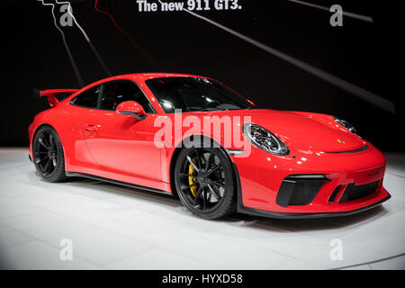 GENEVA, SWITZERLAND - MARCH 7, 2017: New 2018 Porsche 911 GT3 sports car presented at the 87th Geneva International Motor Show. Stock Photo