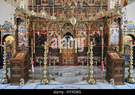 Precious icons grace the 17th century Monastery of Agia Triada near Chania, Crete, Greece. Stock Photo