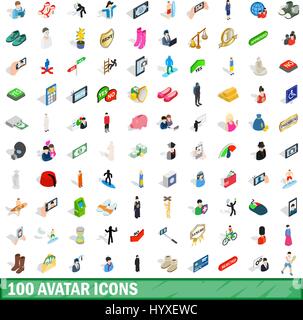 100 avatar icons set, isometric 3d style Stock Vector