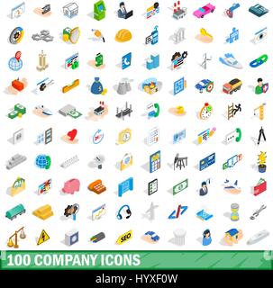 100 company icons set, isometric 3d style Stock Vector