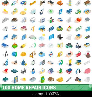 100 home repair icons set, isometric 3d style Stock Vector