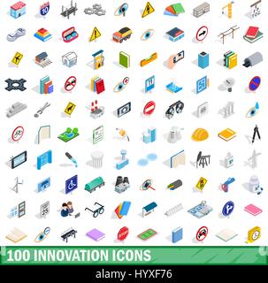 100 innovation icons set, isometric 3d style Stock Vector