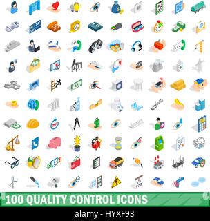 100 quality control icons set, isometric 3d style Stock Vector