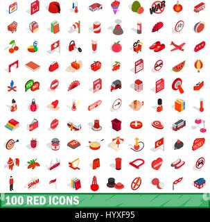 100 red icons set, isometric 3d style Stock Vector Image & Art - Alamy
