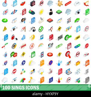 100 sings icons set, isometric 3d style Stock Vector