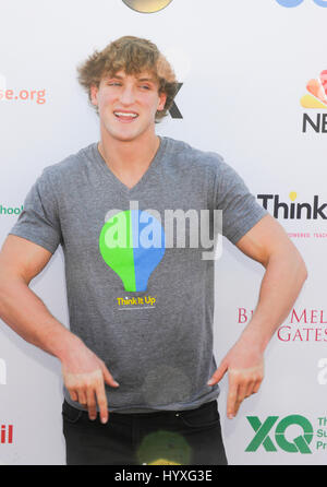 Logan Paul arrives at the Think It Up education initiative for teachers and students, hosted by Entertainment Industry Foundation at Barker Hangar on September 11th, 2015 in Santa Monica, California. Stock Photo