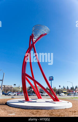 SPRINGFIELD, OR - MARCH 31, 2017: This steel art sculpture is known as the Springfield Flame and is statue made entirely out of metal. Stock Photo